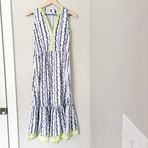 Cabana Life Navy & White Maxi Dress with Lime Trim Accents